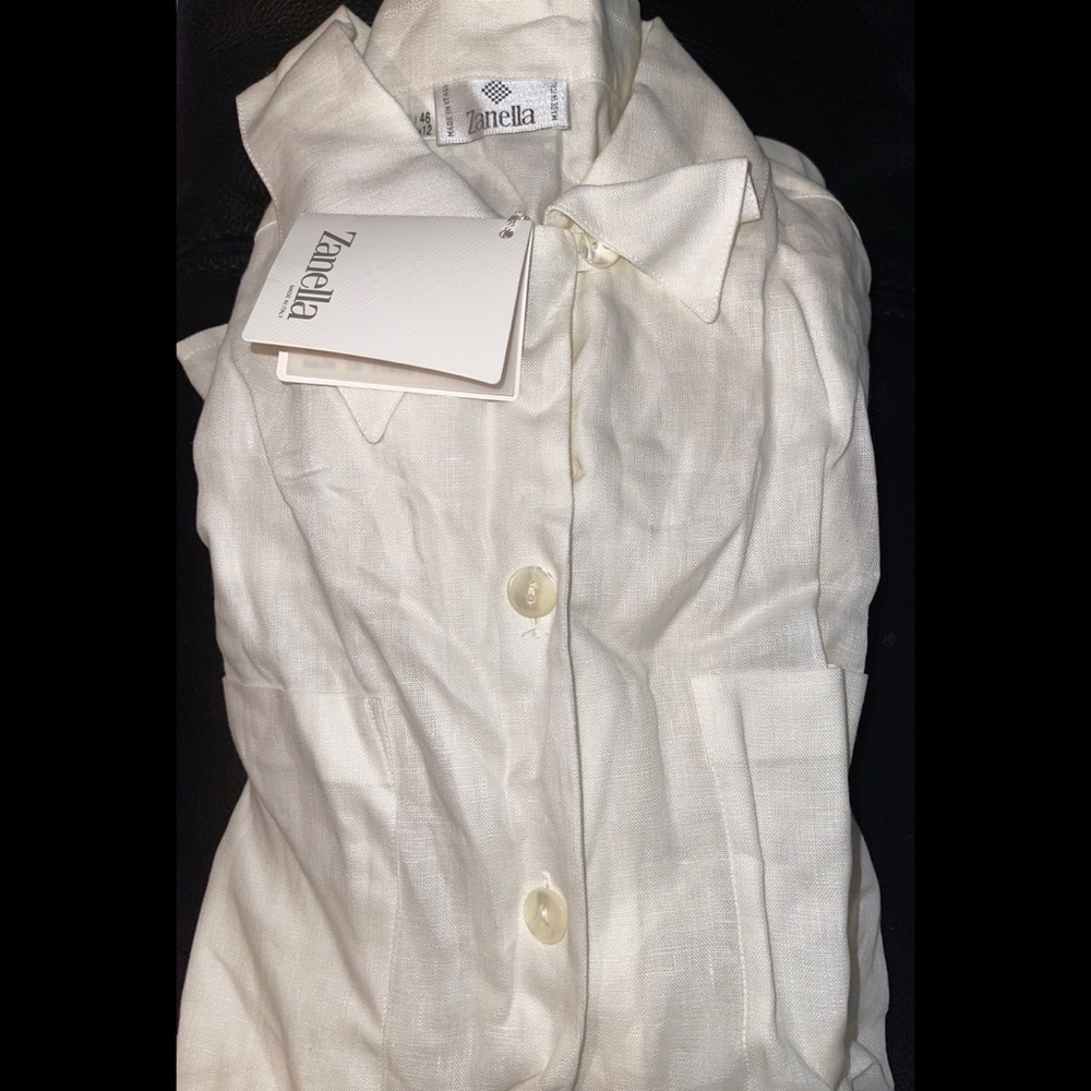 Zanella white/cream linen button down shirt.